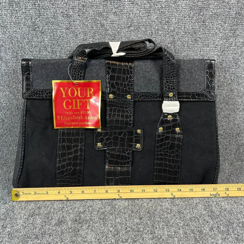 Elizabeth Arden Black Croc Embossed Tote Bag 17x11